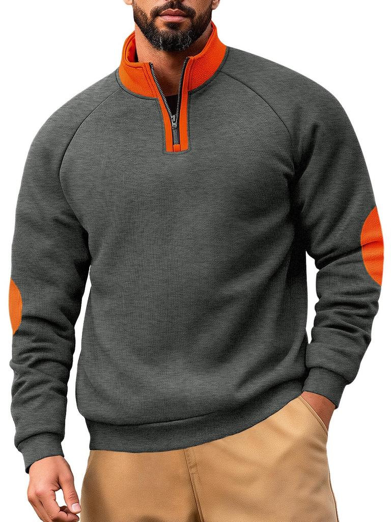 Pánská mikina Henley se stojáčkem, barevnými bloky, na zip, s výšivkou a dlouhým rukávem