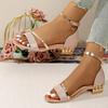 2025 Summer Plus Size Women's Modern Cover Heel Sandals Ankle Buckle Strap Shoes Bling Crystal Low Heel Dress Sandals