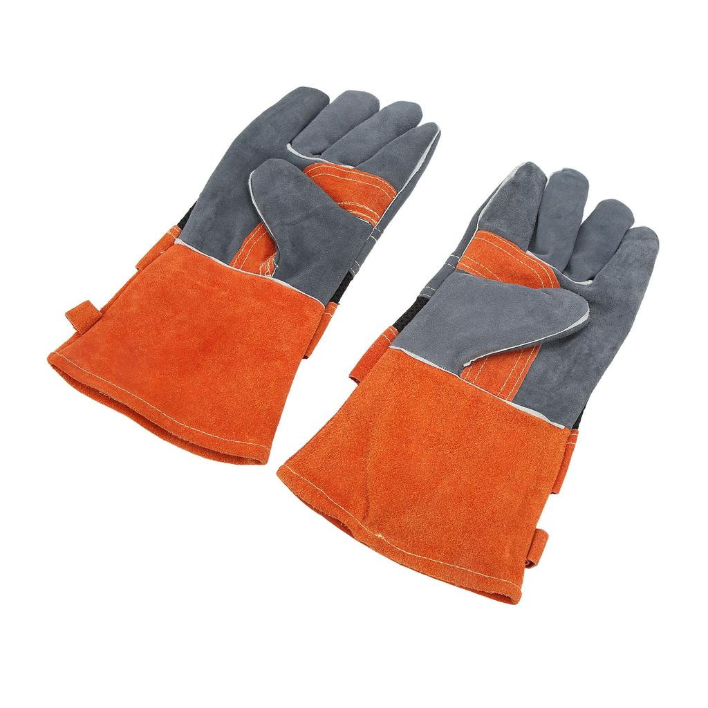 1 Paar Hitzebeständige Handschuhe Feuerfest Flammenhemmend Nicht Verbrühendes Leder für BBQ GrillOrange