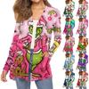 Women's Fashion Christmas Print Long-Sleeved Pocketed Slim-Fit Cardigan Coat