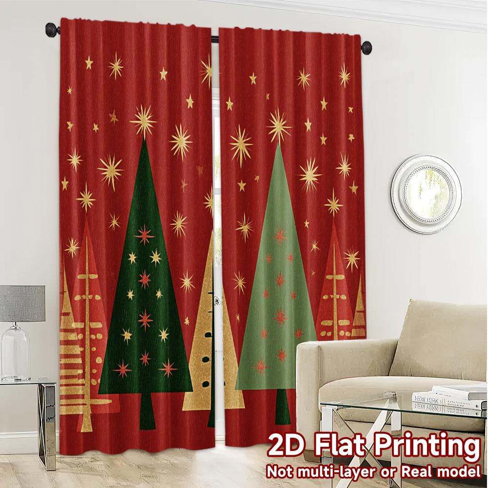 Set Of 2 Flat Printing Jit Curtains Without Rod Festive Forests Popular Drapes Versatile Polyester Curtain