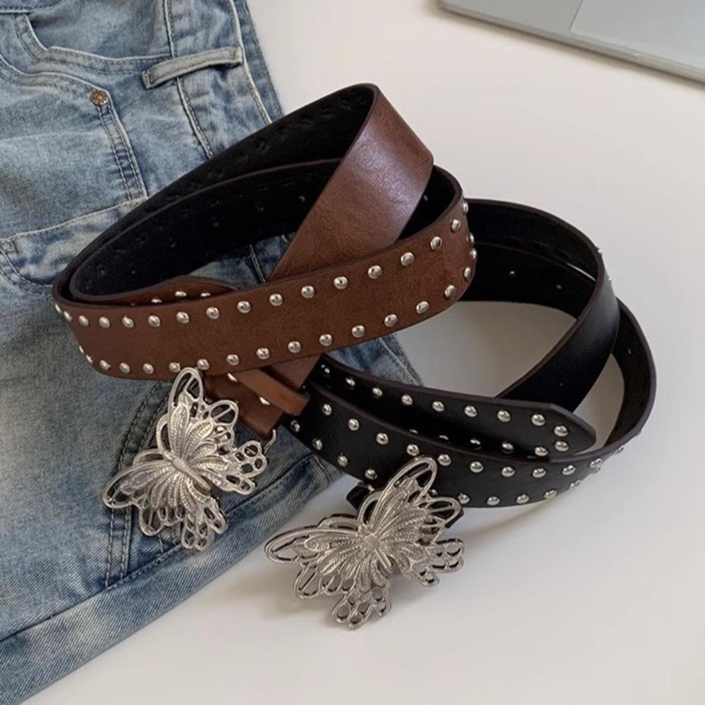 Jeans Dekor Schmetterling Taillengürtel Y2k PU Taillenbänder Elegantes Nietenband Täglich