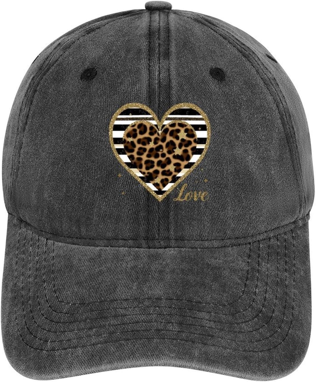 

Leopard Heart Print Baseball Cap Women Adjustable Polyester Casual Sun Protection Hat One Size