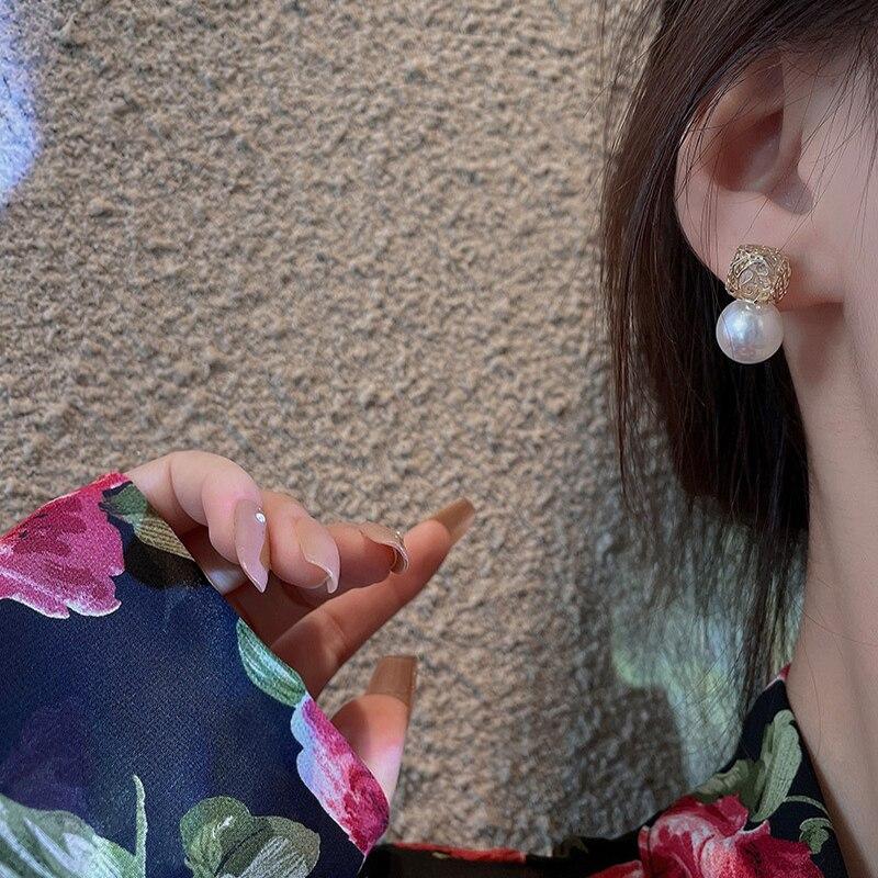 'S Earrings Pearl Earrings Geometry Metalized Gold Tone Earrings Shiny Cubic Zircon Female For Women Earrings Trend JewelryWedding Jewelry