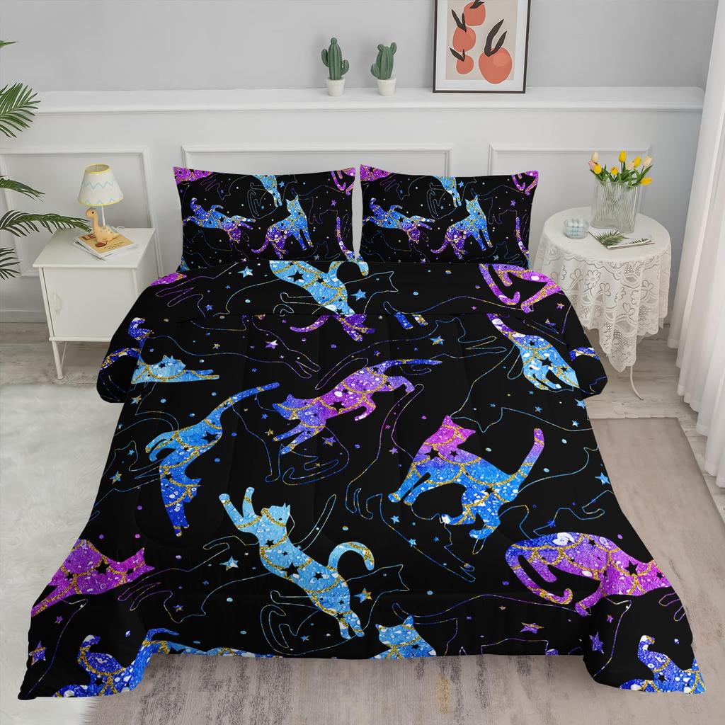 Galaxy Comforter Sets, 3D Outer Space Themed Bedding, All-Season Quilted Duvet, for Children Boy Girl Teen Kids with Pillow Sham