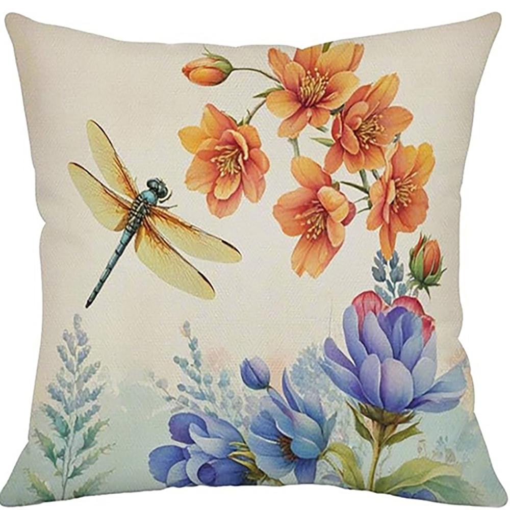 Floral Watercolor Pillow Covers,Jars & Dragonflies Decor ,,sofa and chair cushion covers, home bedroom room decoration