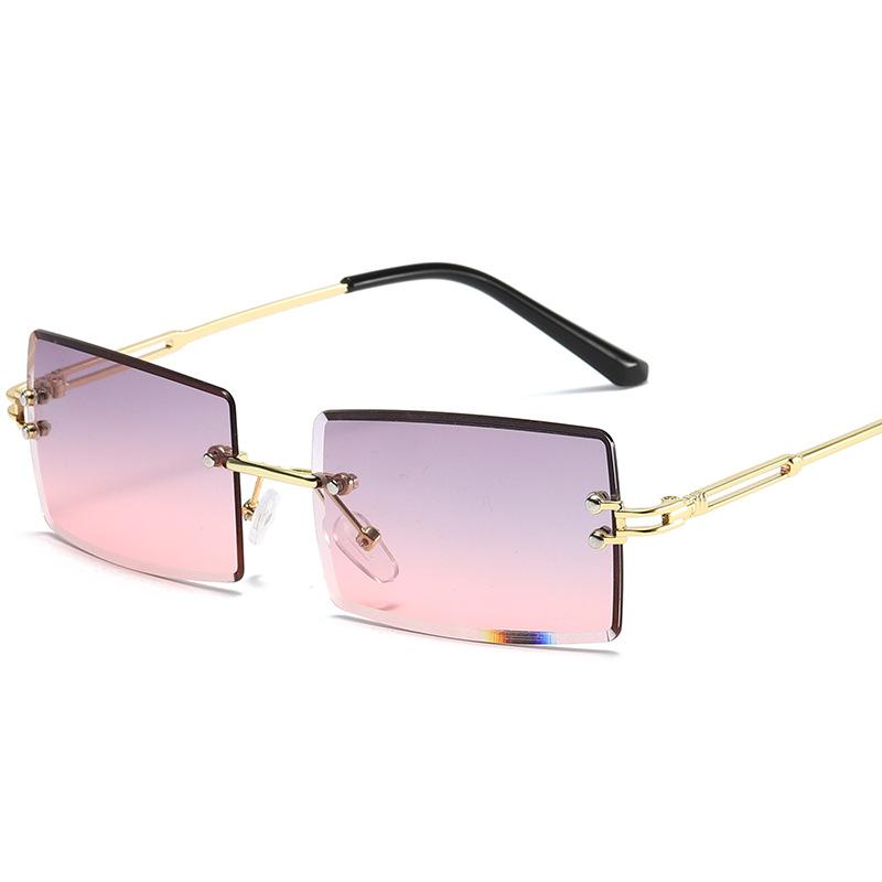 Fashion Square Rimless Sunglasses New Women Small Sun Glasses Shades Luxury Brand Metal Sunglasses MLD0031 HORN