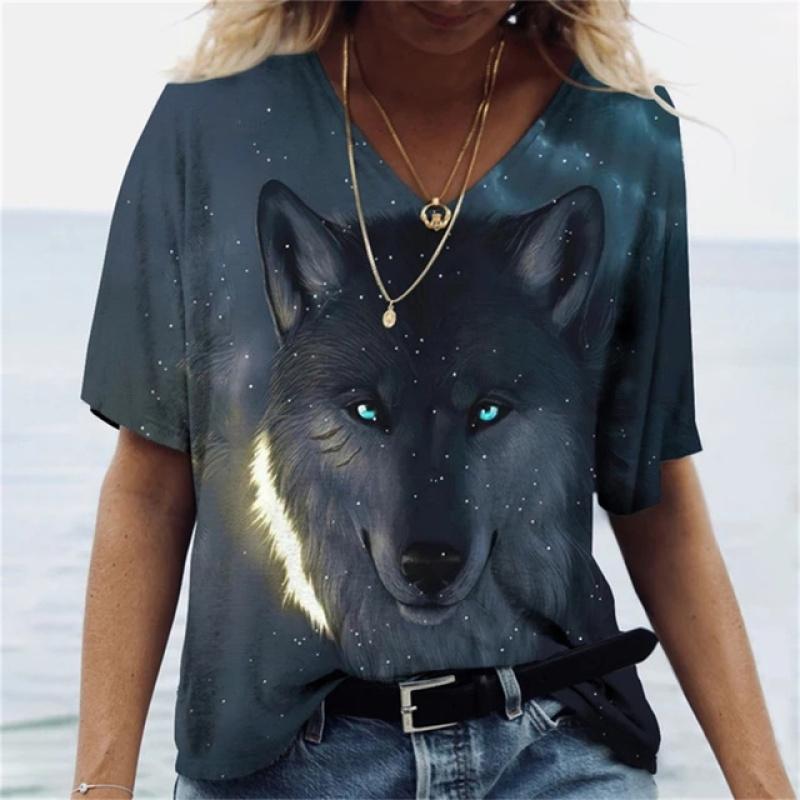Vrouwen T-shirt Lone Wolf Grafisch 3D Geprint Y2k Mode Elegantie Vintage Korte Mouw Elegant Casual Comfortabel Polyester