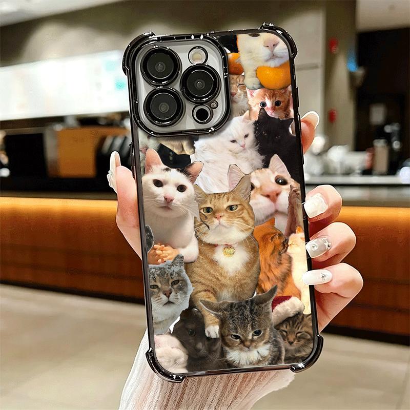 Crying Cats Combine Memes Plating Phone Case For Iphone 16 17 Pro Max Air 16E 14 15 Plus 12 13 Mini Anti-Fall Airabag Cover