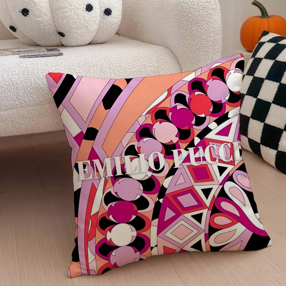 E-Emilio P-Pucci Logo Fashion Pillow Case Anti-dustmite Pillowcase Invisible Zipper Silky Short Plush Sofa Cushion Cover