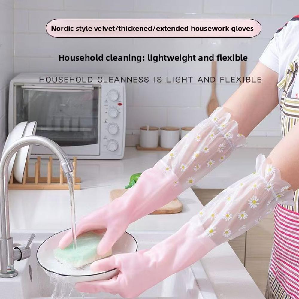 Household Long Sleeve Rubber Gloves Dishwashing Gloves Kitchen Oven Pet Cleaning Gloves Home and Kitchen Accessories