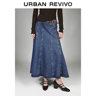 UR 2026 Frühjahr gewaschener Denim A-Linien-Rock mit Gürtel