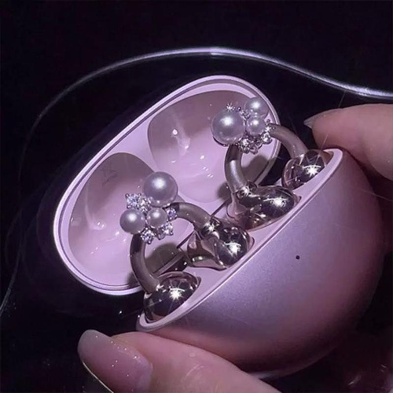 Flower Blossom Rotating Ear Clip Earrings For Earphone Non Pierced Women Shining Jewelry For Party And Office Style