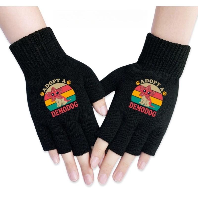 Stranger Printed Cotton Autumn Winter Warm Knitted Touch Gloves Fingerless Gloves