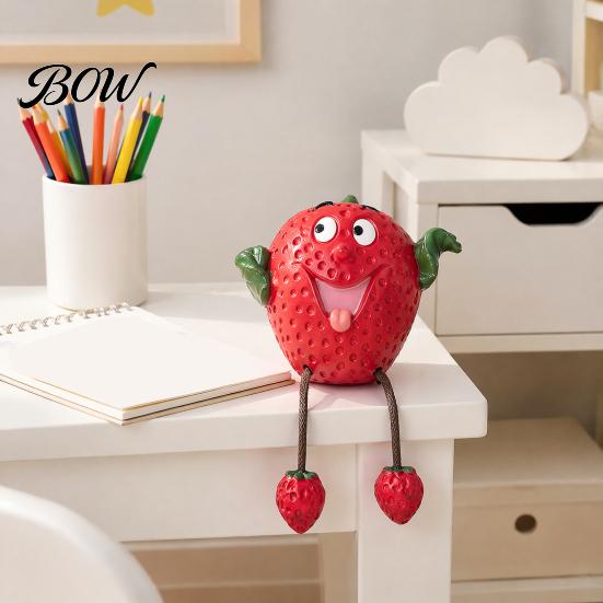 Whimsical Fruit Sculptures Resin Shelf Sitter Figurines with Flexible Dangling Legs, Hanging Edge Statues, Cute Character Desktop Ornaments
