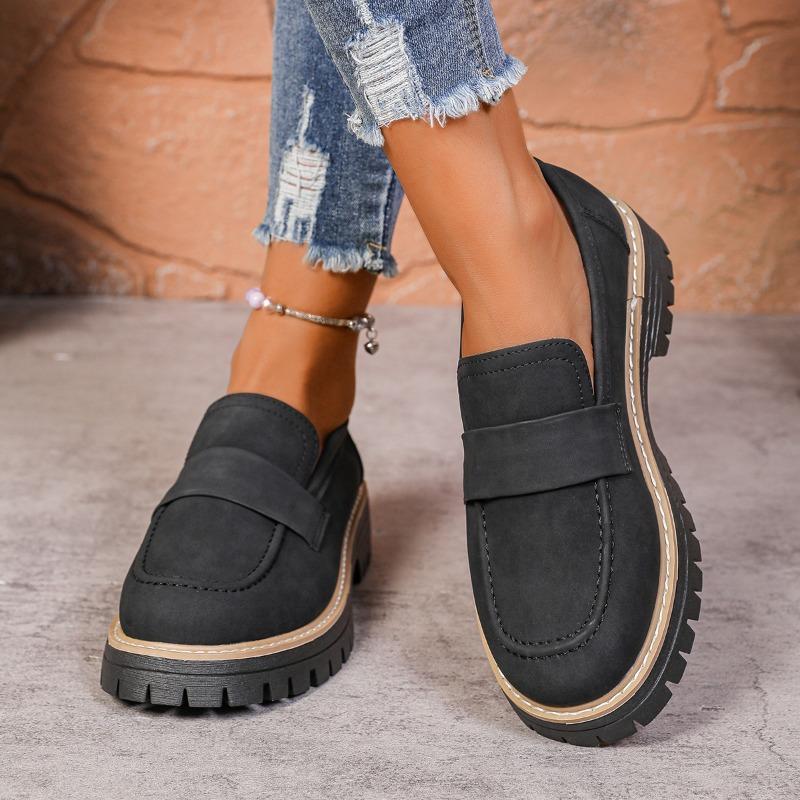 Large Size Small Leather Shoes Women's Spring and Autumn New Fashion Versatile Color Matching Casual Thick Heel Platform Single Shoes