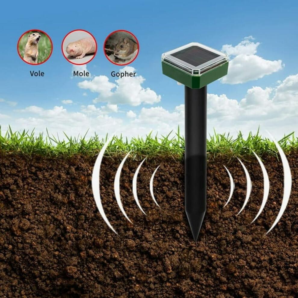 Burrowing Rodents Deterrent Stakes, Rechargeable Solar Panel Powered Animal Repellent Outdoor with Waterproof Ultrasonic Pest Repeller Function,