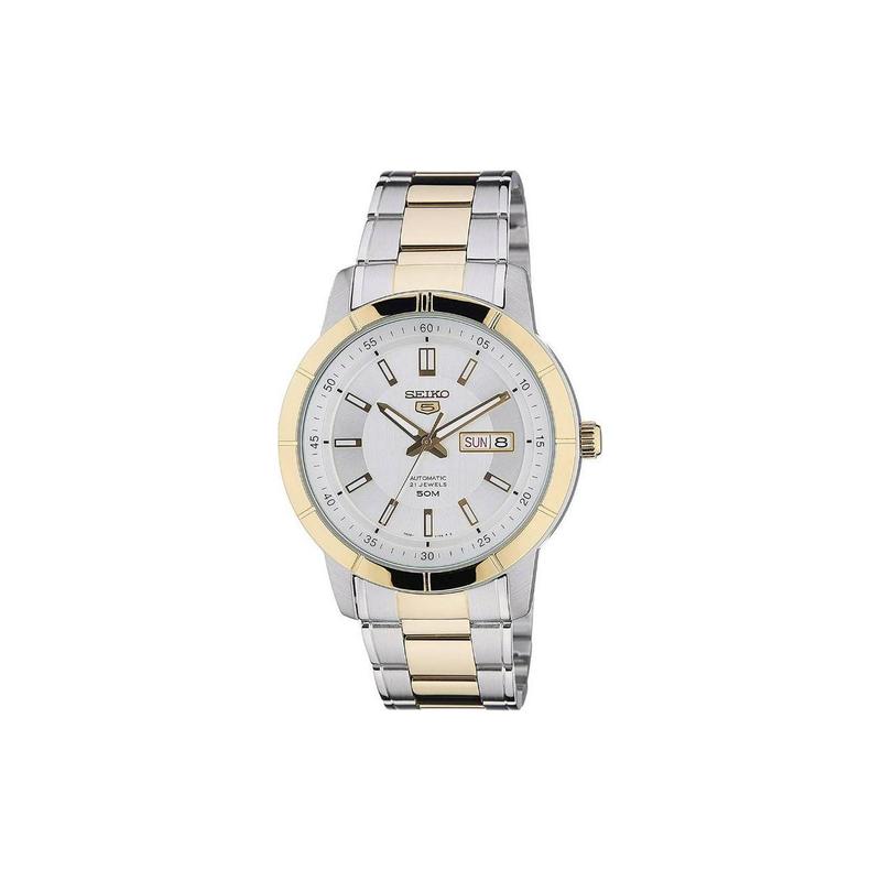 SEIKO 50m waterproof Automatic Steel Strap men s watch white dial SNKN58K1 синий