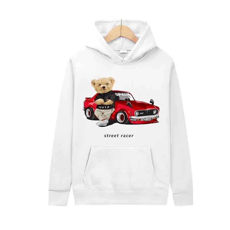 Spring Autumn Fashion Casual Hooded Sweatshirt Men Women Street Simple Hoodie Little Bear Drive A Car Printing Unisex Top