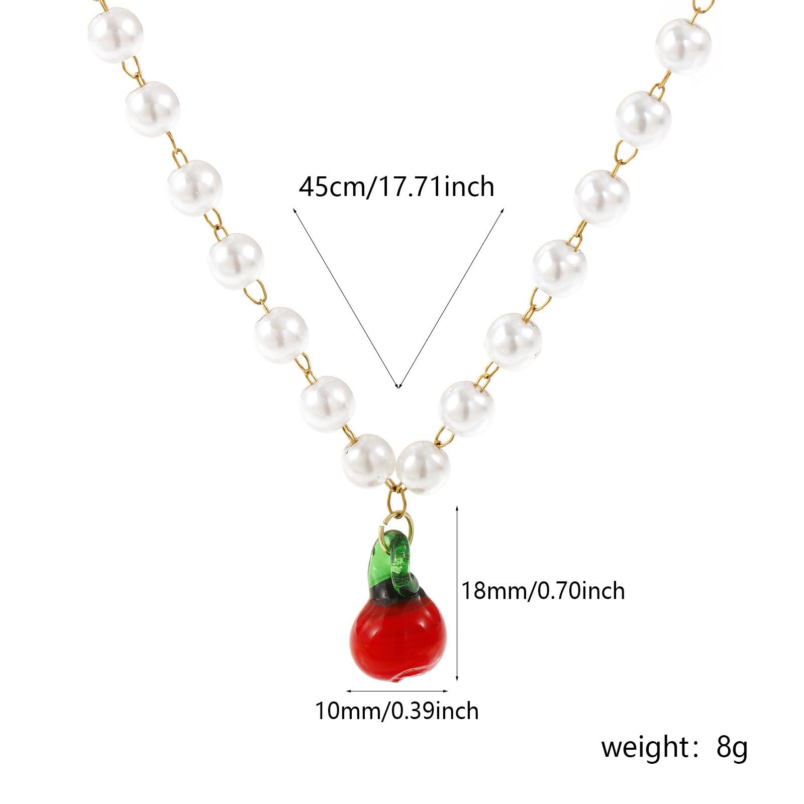 

304 Stainless Steel & Lampwork Glass Pendant Necklace 18K Gold Plated Beaded Chain Apple Chili Mango Charm 45cm For Women Gift