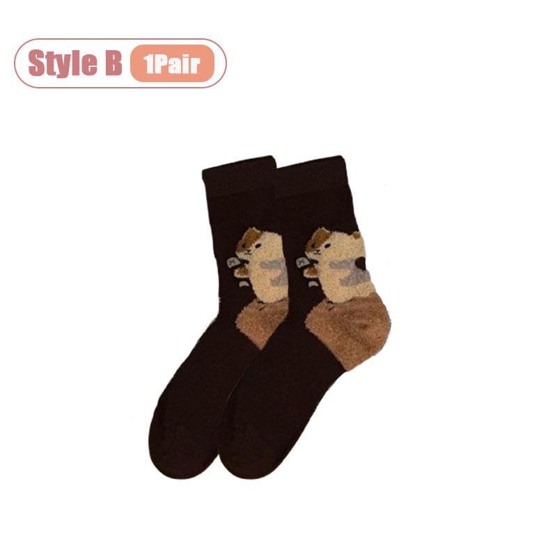 Boneless Cat Feather Yarn Socks High Tube Stackable Design Breathable Warm Winter Cartoon Womens Mid Calf Ankle Socks