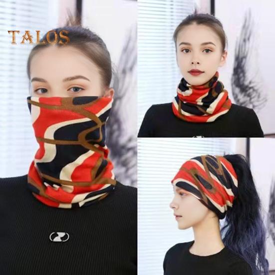 Women Thermal Hat Cycling Neck Warmer Lightweight Colorful Printing Headband High Elasticity Anti-slip Scarf Cold Warm Weather Multi-Functional