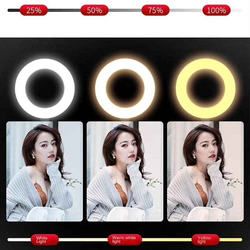6Inch Led Ring Light with 2 Clip Clamp Mount Dual Mobile Phone Live Broadcast Stand Desktop Phone Holder LED for Live Stream