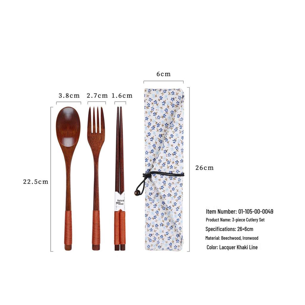 YFJY Holzbesteckset: Gravierbare Gabel, Löffel, Essstäbchen mit Stoffbeutel - Perfekt für Hochzeiten und den täglichen Gebrauch