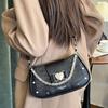 French Niche Chain Underarm Bag Women's Bag 2025 New Stone Pattern Small Square Bag High-end Shoulder Baguette Bag