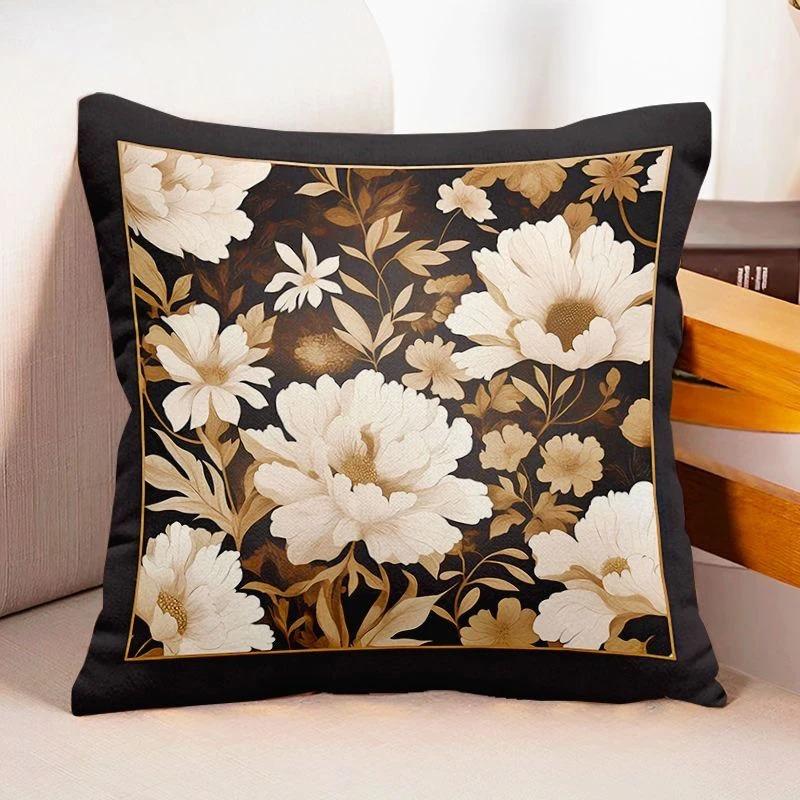 Elegant Floral Cushion Cover 2D Flat Printed Peach Skin Throw Pillowcase For Living Room Sofa Home Decor 45X45 50X50 Peach skin 18*18(CM)-1Pcs