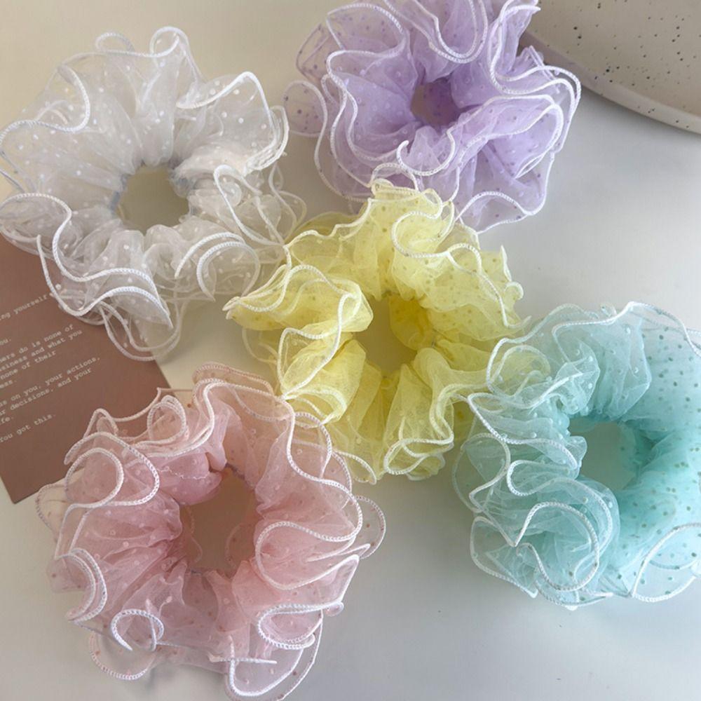 Chiffon Pleated Scrunchies Lace Dot Hair Ropes Korean Organza Scrunchies Girls