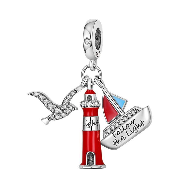 Copper Rudder Anchor Blue Cruise Ship Spacer Beads Pendants Charms Fit Original Bracelets Diy Jewelrymaking