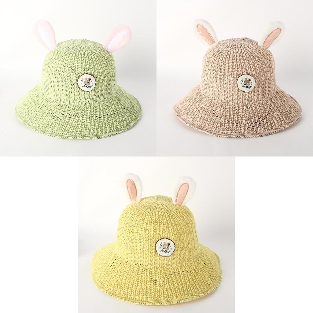 Cute Bunny Ear Knit Hat For Children Spring Autumn Outing Sun Hat Breathable Sweet Baby Basin Cap