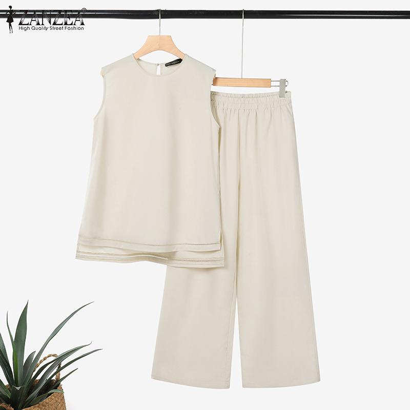 ZANZEA Women Sleeveless Vest Tops and Pants Casual Two Piece Suit Sets