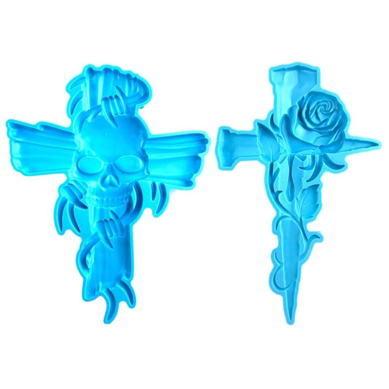 Rose Skull Crossed Mold Valentines Semi-stereoscopic Silicone Molds Epoxy Casting Mould for Wall Hanging Decor DIY Craft