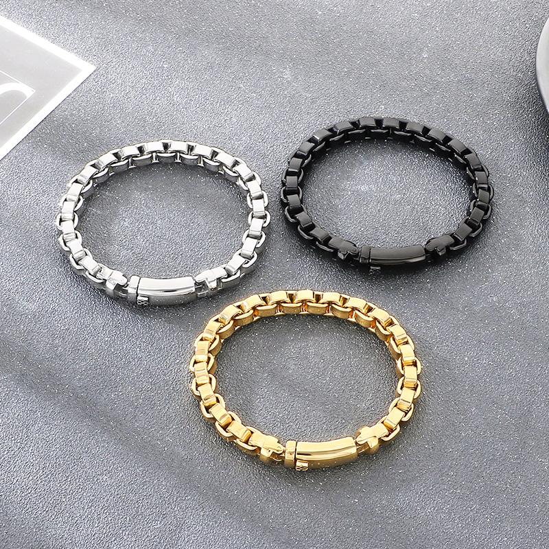 Shiny Gold Color Stainless Steel Square Chain Bracelet for Men Hip Hop Minimalist Style Jewelry High-Quality Metal Accessories