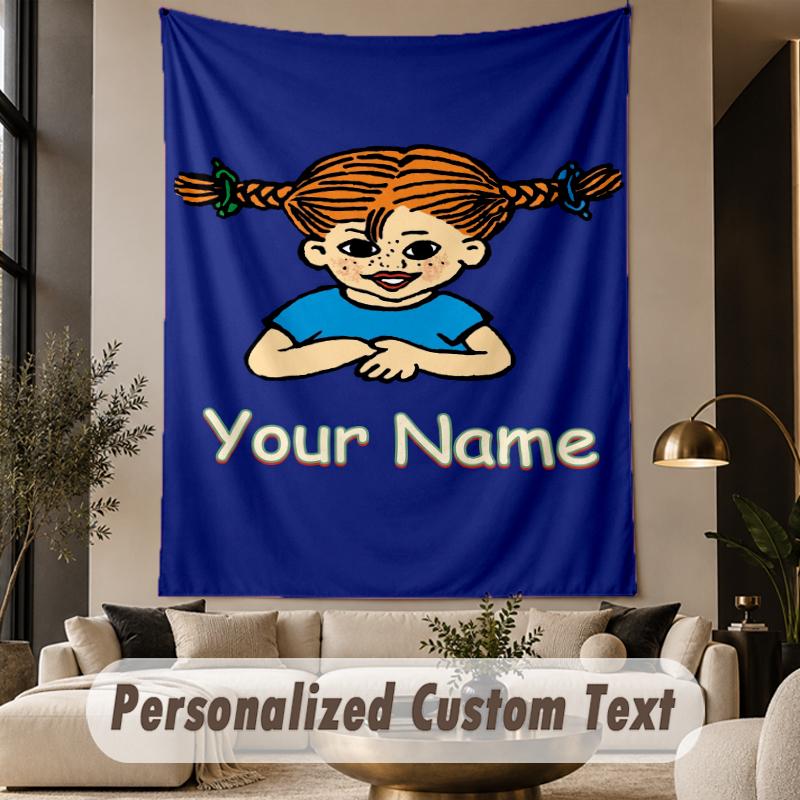 Custom Text Printed Tapestry Pippi Longstocking Pattern Large Wall Hanging Indoor Room Decor