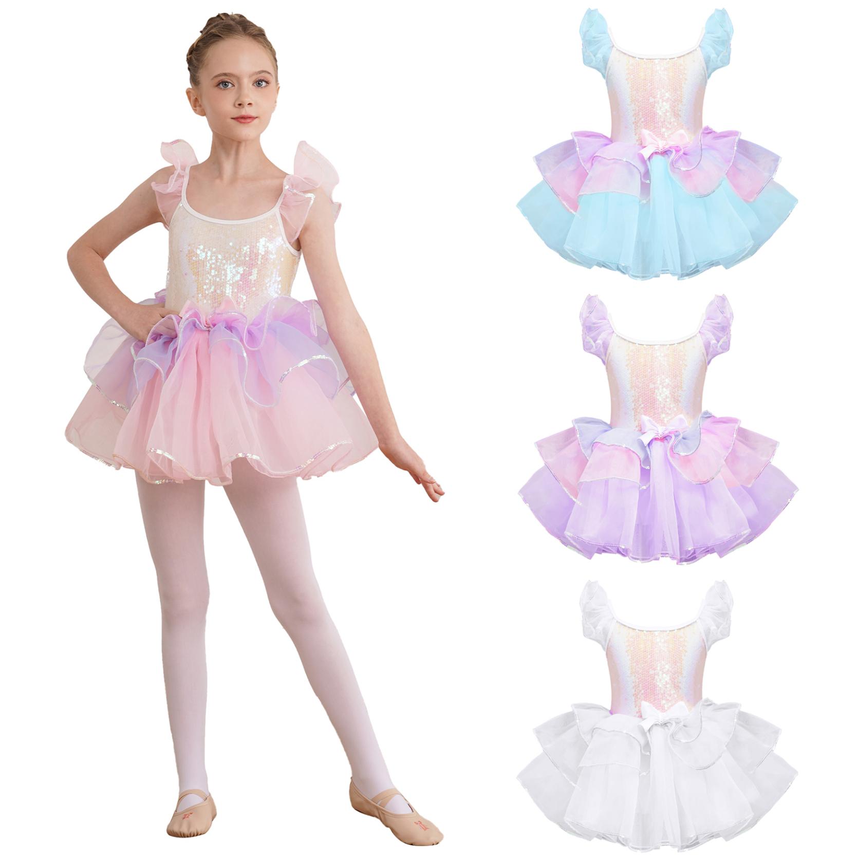 

Детское платье-пачка с рюшами и рукавами и бантом для девочек, блестящее платье с пайетками, танцевальный костюм для дня рождения