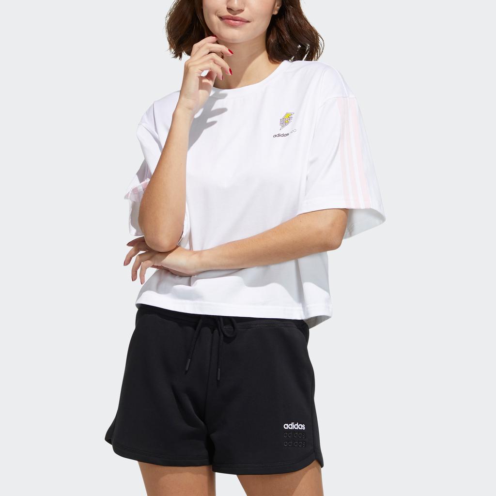 Adidas Neo W Fav May Tee 1 Casual Sports Striped Round Neck Short Sleeve T-Shirt Women Tops White GP7135