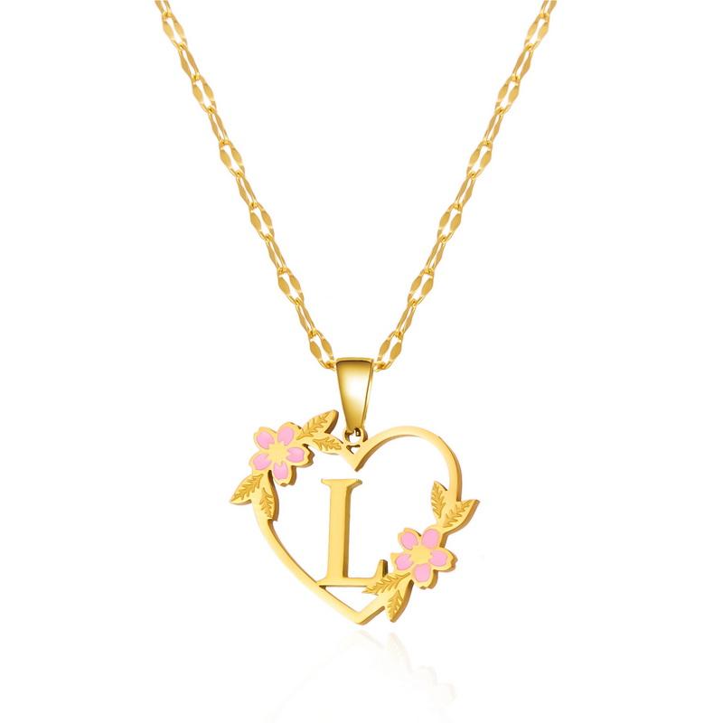Gold Color Dainty Flower Initials Necklace for Women Trendy Stainless Steel Heart Letter Choker Necklace Alphabet Jewelry Gifts