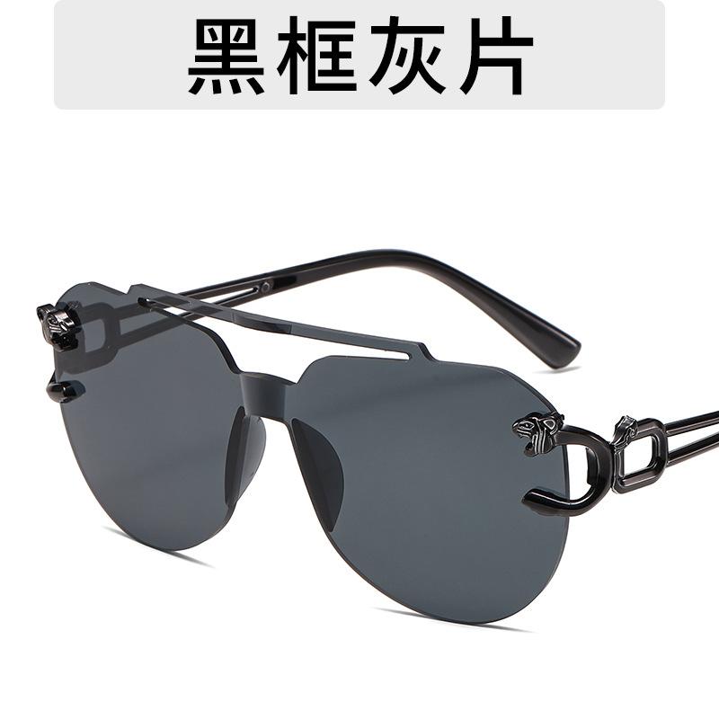 New Fashion Rimless Sunglasses For Men Double Bridge Style Leopard Aviator Frame Oval Female Sunglasses Glasses For Women Uv400