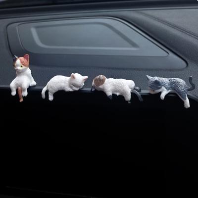 5/12Pcs Mini Cat Figurine Car Dashboard Central Control Display Screen Mount Sleeping Lying Sitting Kitten Statue Animal Sculpture Ornament