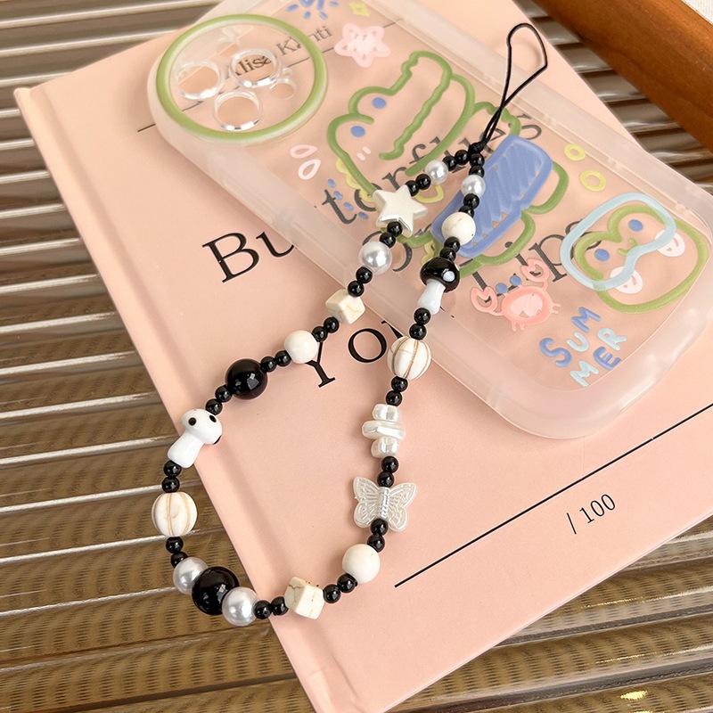 Bracelet de perles d'amour pour femmes, petit nœud en cristal frais, fleurs, amour, chaîne de téléphone portable, anti-chute, accessoires de coque de téléphone portable, DIY