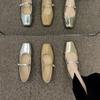 Square Head Single Shoes Women's Spring 2025 New Fashion Versatile Silver Retro Internet Celebrity Shallow Mouth Flat Mary Jane Shoes