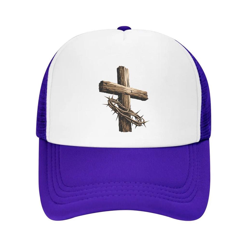 Rustic Faith Cross Thorn Emblem Mesh Baseball Cap Casual Hat Outdoor For Womens Unisex FeUnisex