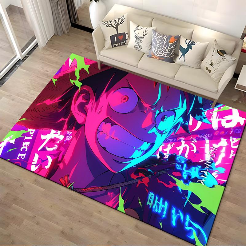 Anime-Inspired Graphic Carpet with Neon Colors and Bold Character Design Suitable for Use As an Anti-slip for Living Room Bedroom Sofas