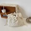 New Trendy Fashion Lace Versatile Drawstring Bucket Bag Shoulder Messenger Bag Pearl Strip Women's Small Bag