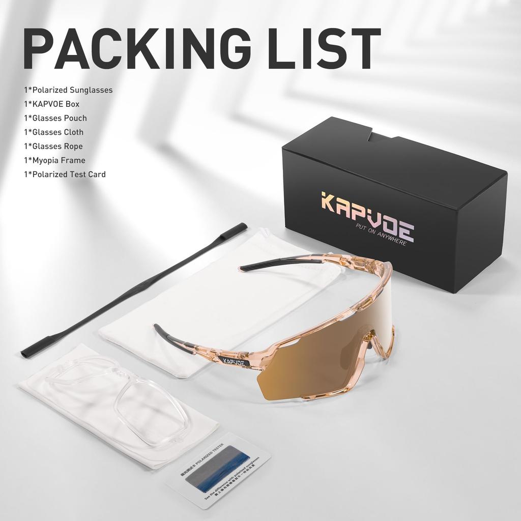 KAPVOE Road Bike Sunglasses for Men and Women: Polarized, Photochromic Lenses, Suitable for Triathlon, Cycling, and Bicycles. Features include an anti