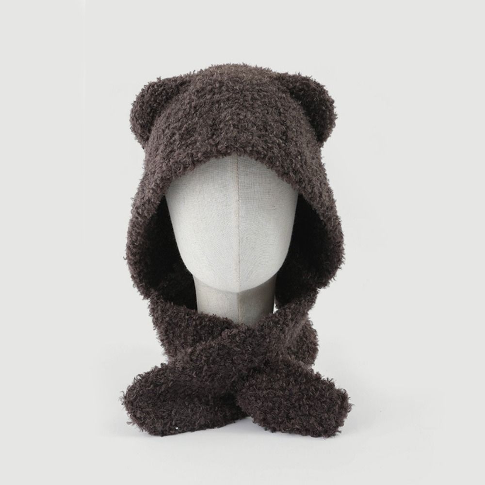 Bear Ear Women Scarf Hat Knitted Knitted Pullover Cap Durable Warm Cap  Outdoor Activities