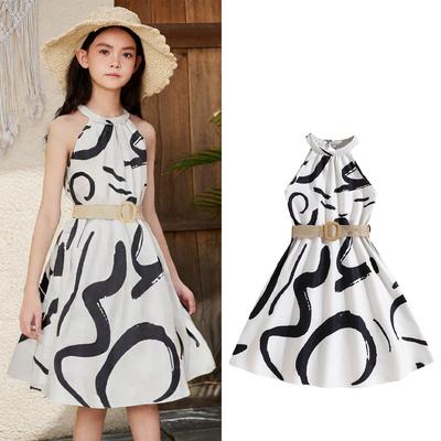 Children Clothing Halter Dress for Girls Sleeveless Printed Summer Princess Dress for 8-12Y